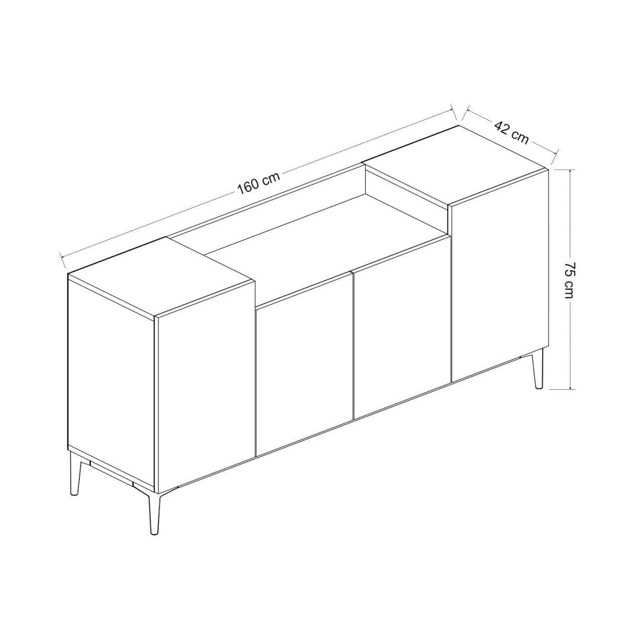 Comoda din pal si plastic, cu 4 usi, Ellaria Alb / Negru, l160xA42xH75 cm (7)