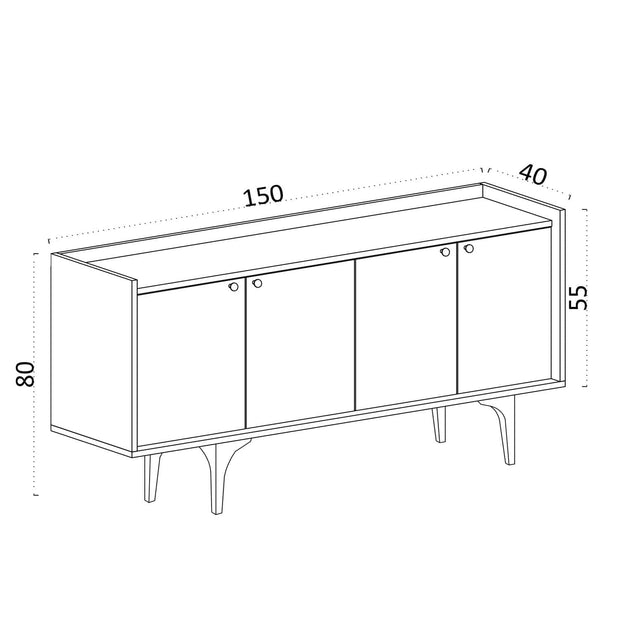 Comoda din pal si plastic, cu 4 usi, Eris Alb / Negru, l150xA40xH80 cm (4)