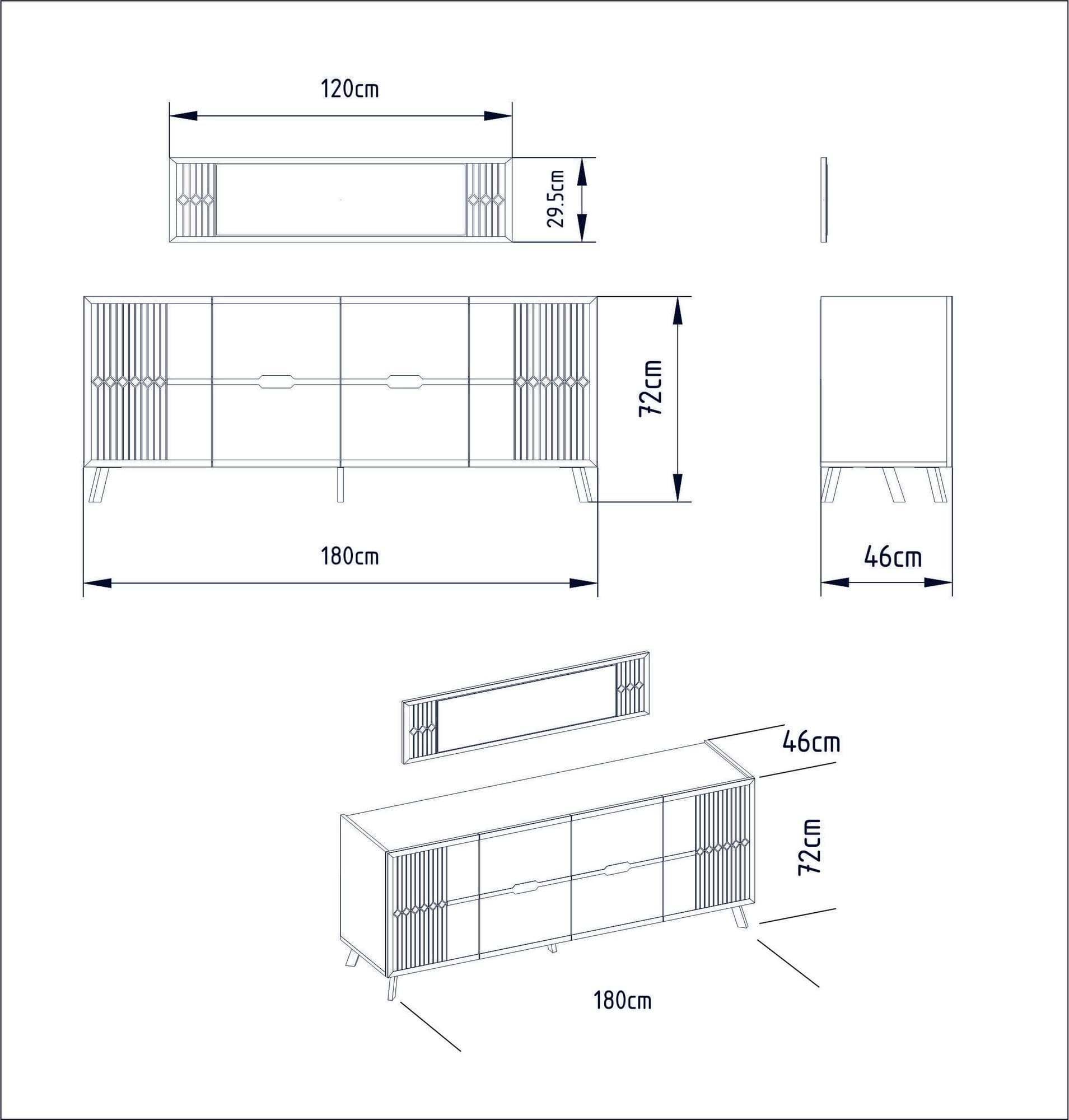 Comoda din pal si plastic, cu 4 usi, Frida Alb / Auriu, l180xA46xH72 cm (3)