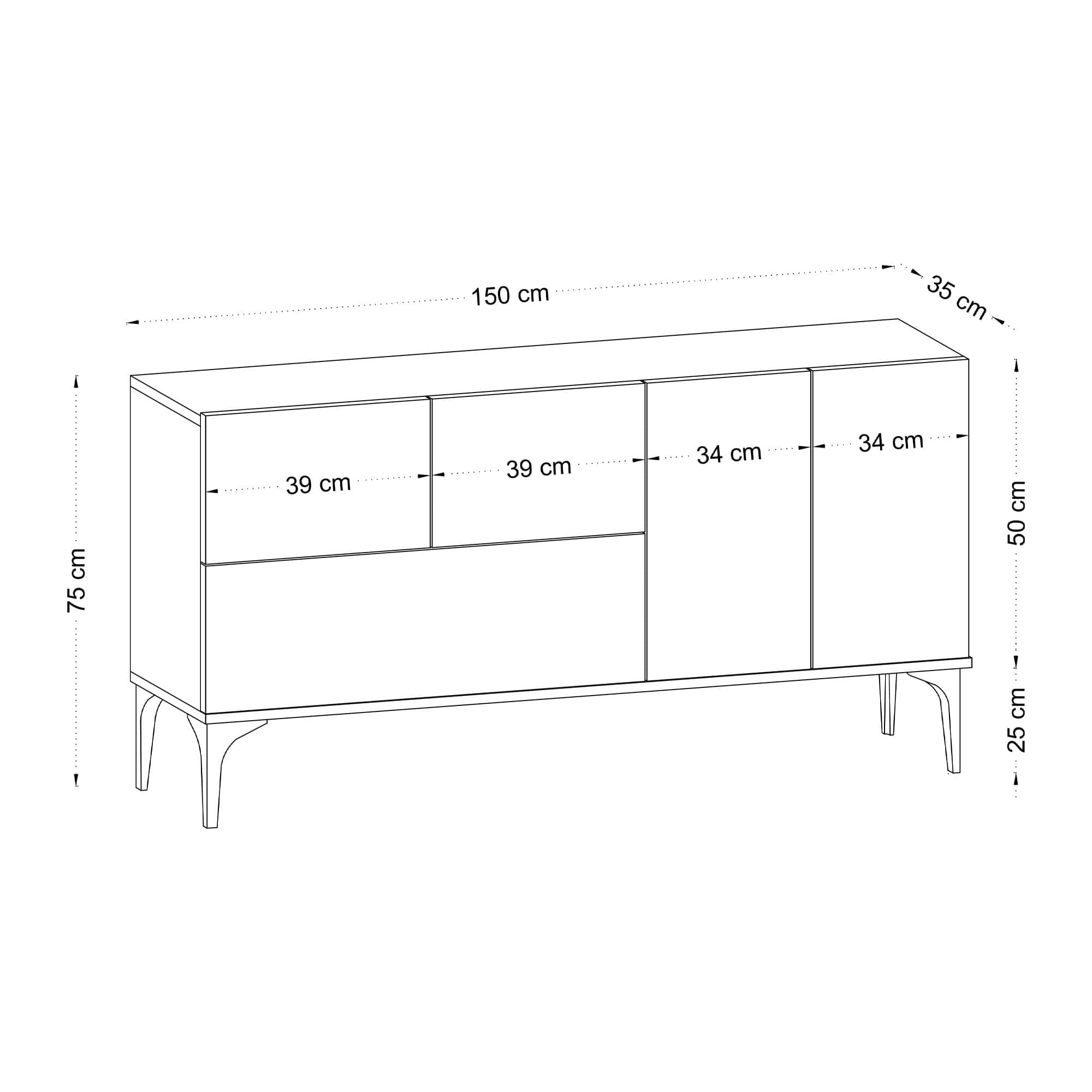 Comoda din pal si plastic, cu 5 usi, Glise Alb / Negru, l150xA35xH75 cm (4)