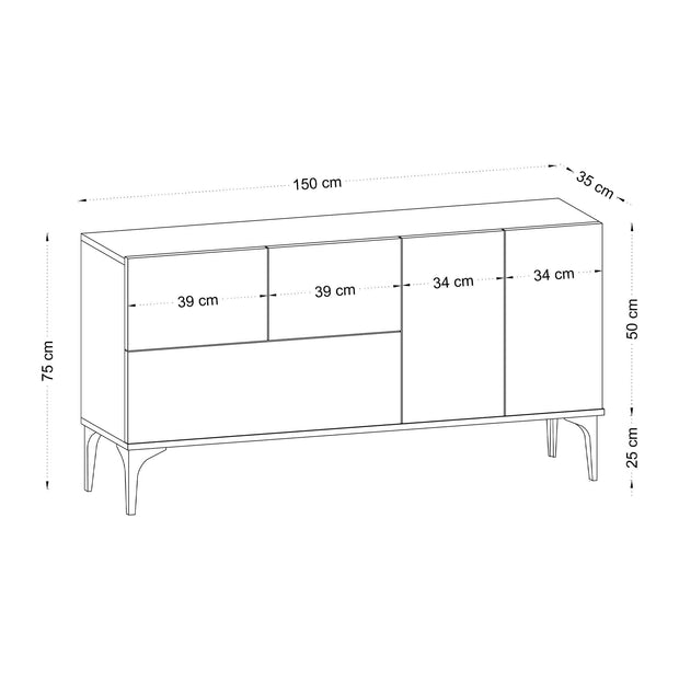 Comoda din pal si plastic, cu 5 usi, Glise Alb / Negru, l150xA35xH75 cm (4)