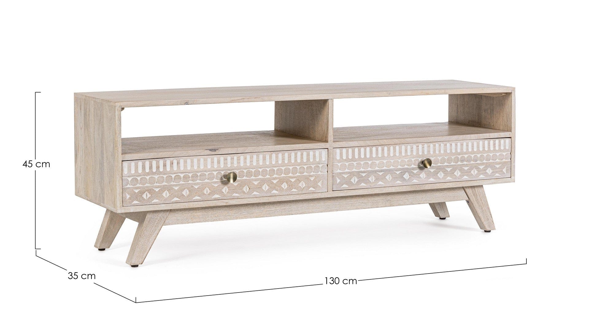 Comoda TV din lemn de mango, cu 2 sertare, Indira Natural, l130xA35xH45 cm (1)