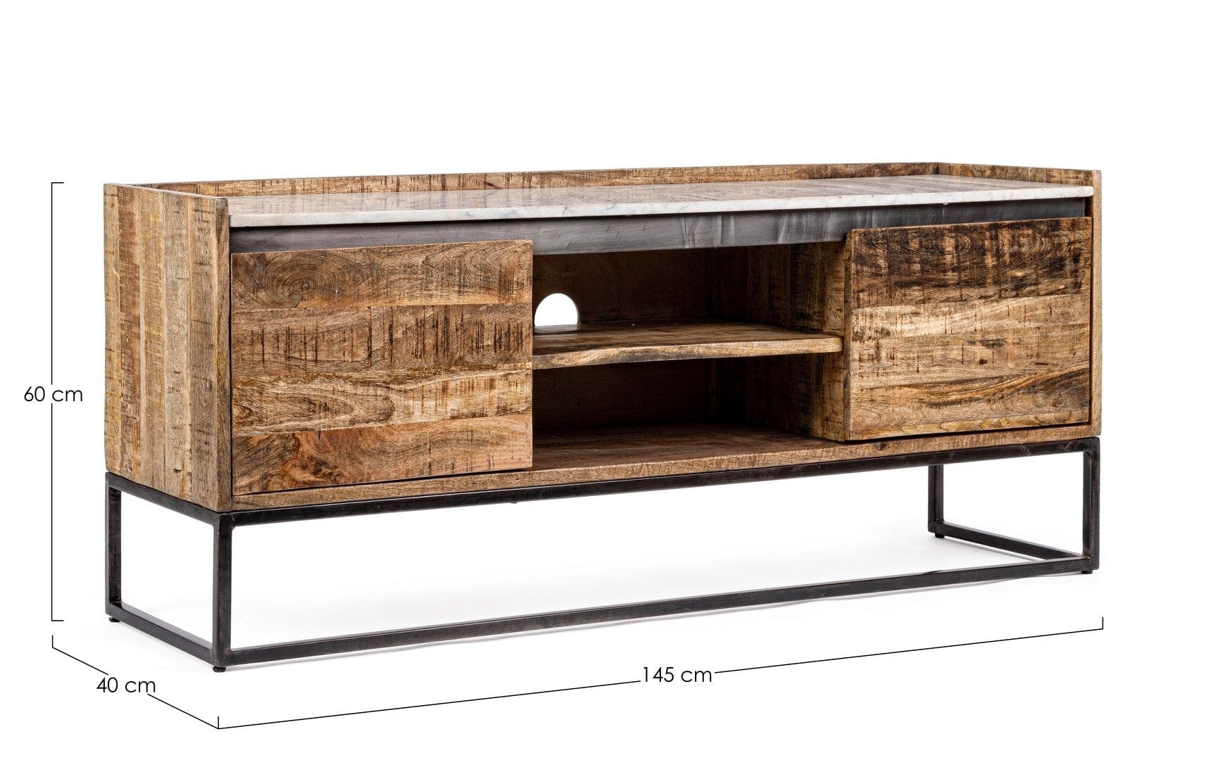 Comoda TV din lemn de mango, marmura si metal, cu 2 usi Lambeth Natural, l145xA40xH60 cm (10)