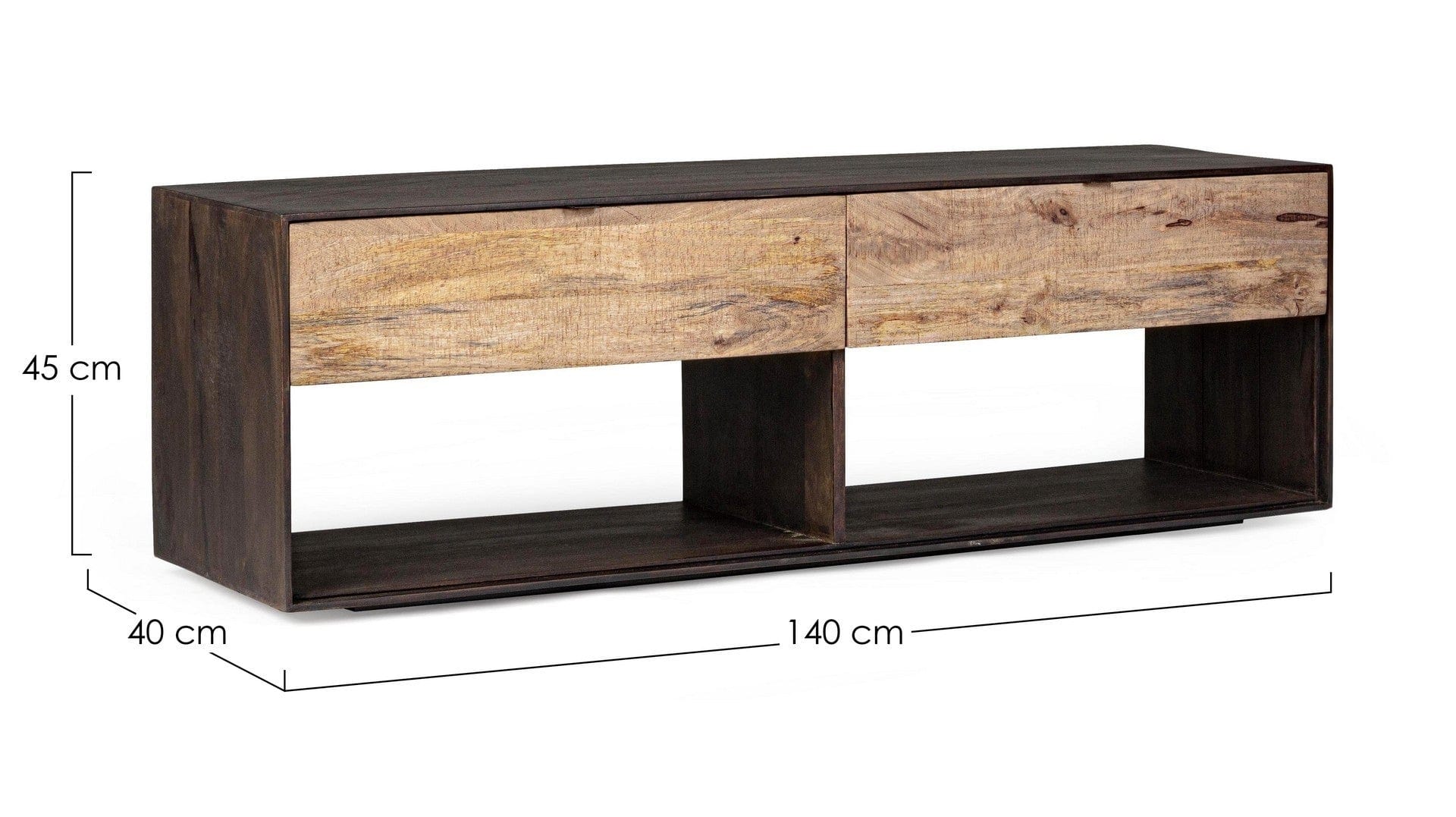 Comoda TV din lemn de mango si furnir, cu 2 sertare, Gunter Wenge / Natural, l140xA40xH45 cm (6)