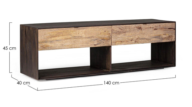 Comoda TV din lemn de mango si furnir, cu 2 sertare, Gunter Wenge / Natural, l140xA40xH45 cm (6)