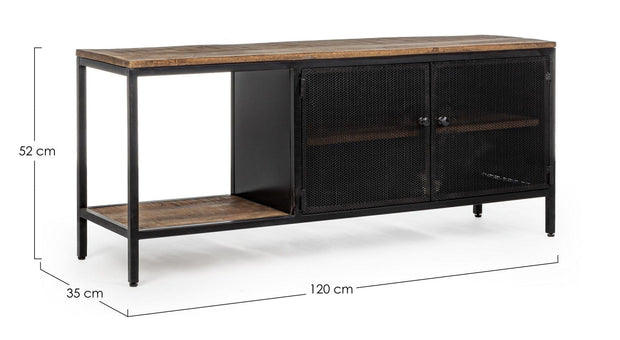 Comoda TV din lemn de mango si metal, cu 2 usi Roderic Natural / Negru, l120xA35xH52 cm (8)