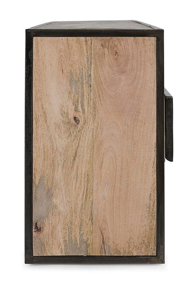 Comoda TV din lemn de mango si metal, cu 3 sertare, Manchester Natural / Gri, l195xA38xH60 cm - SomProduct Romania