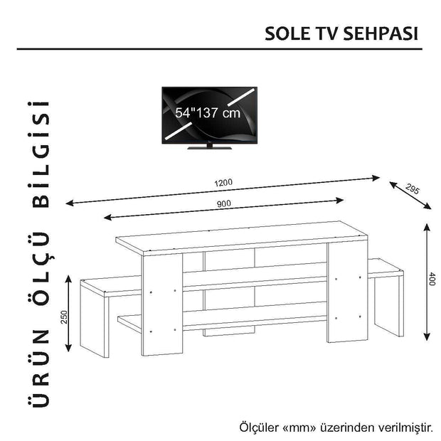 Comoda TV din lemn, Sole Alb / Nuc, l120xA29,5xH40 cm (3)