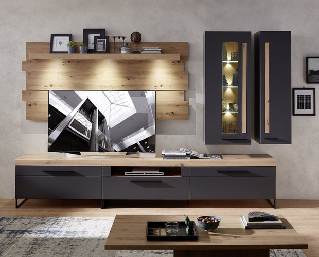 Innostyle Comoda TV din MDF, cu 1 sertar si 1 usa Loftis Grafit / Stejar, l192xA44xH55 cm