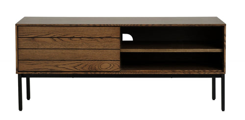 Unique Furniture A/S Comoda TV din MDF, lemn si furnir, cu 1 usa, Modica Stejar Smoked / Negru, l120xA40xH51 cm