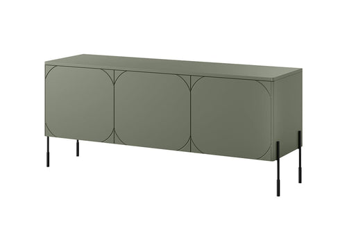 Bogart Comoda TV din MDF si metal, cu 1 sertar si 3 usi, Sonatia 150-3D1SZ Verde Olive / Negru, l154xA45xH65 cm