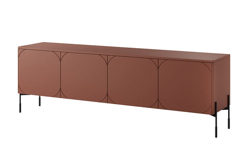 Comoda TV din MDF si metal, cu 2 sertare si 4 usi, Sonatia 200-4D2SZ Burgundy / Negru, l204xA45xH65 cm