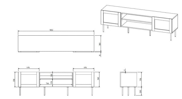 Comoda TV din MDF si metal, cu 2 usi, Juta Negru / Bej, l180xA39,5xH55,5 cm (6)