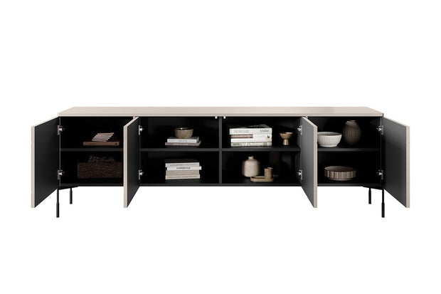 Bogart Comoda TV din MDF si metal, cu 4 usi, Sonatia 200-4D Crem / Negru, l204xA45xH65 cm