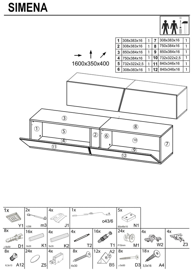 Comoda TV din MDF si pal, cu 2 usi si LED inclus, Simina Alb, l160xA40xH35 cm (5)