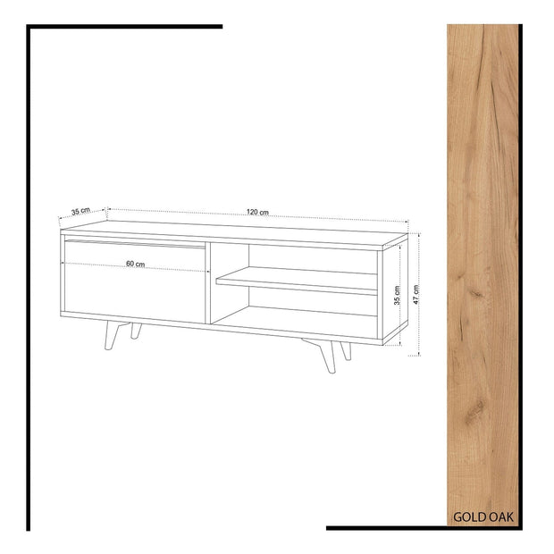 Comoda TV din pal, cu 1 usa, Maku Stejar / Alb, l120xA35xH47 cm (3)