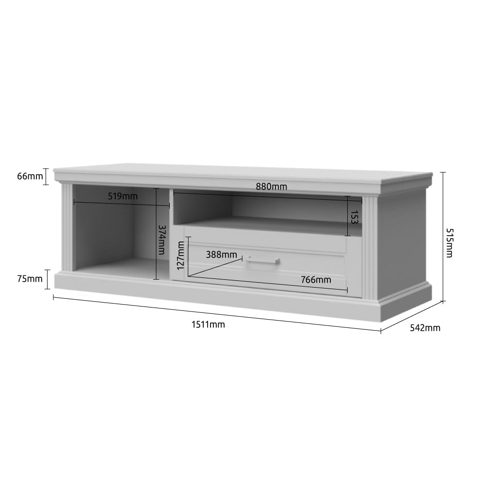 Comoda TV din pal, cu 1 usa si 1 sertar, Tara Small Alb Mat / Nuc Pacific, l151xA54xH52 cm (2)