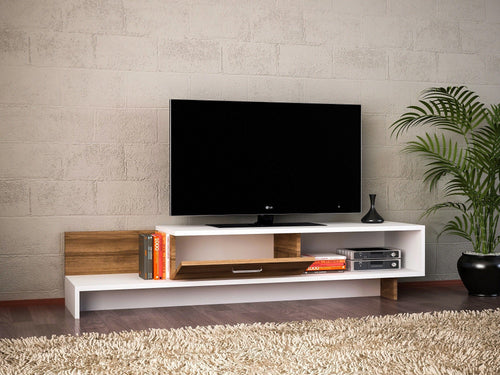 Comoda TV din pal, cu 1 usa, Wrap Alb / Nuc, l161,8xA39xH30,6 cm - SomProduct Romania