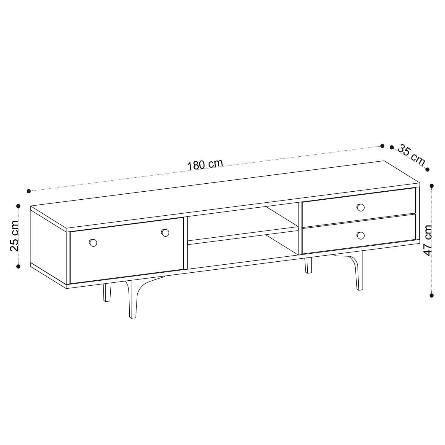 Comoda TV din pal, cu 2 sertare si 1 usa, Alessa Stejar, l180xA35xH47 cm (3)