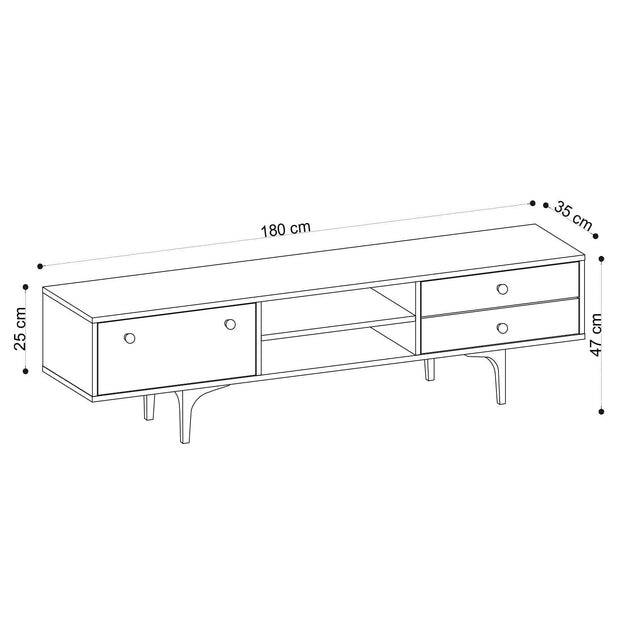 Comoda TV din pal, cu 2 sertare si 1 usa, Alessa Stejar, l180xA35xH47 cm (3)