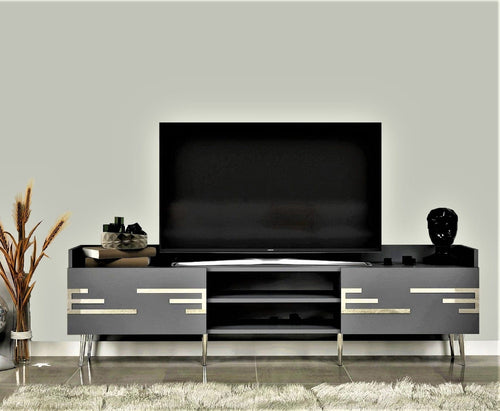 Comoda TV din pal, cu 2 usi, Adriana Antracit, l183,6xA52,6xH29,6 cm - SomProduct Romania