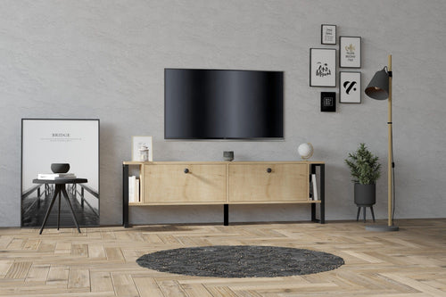 Comoda TV din pal, cu 2 usi, Ahu Stejar Sapphire, l160xA24,5xH50,4 cm - SomProduct Romania