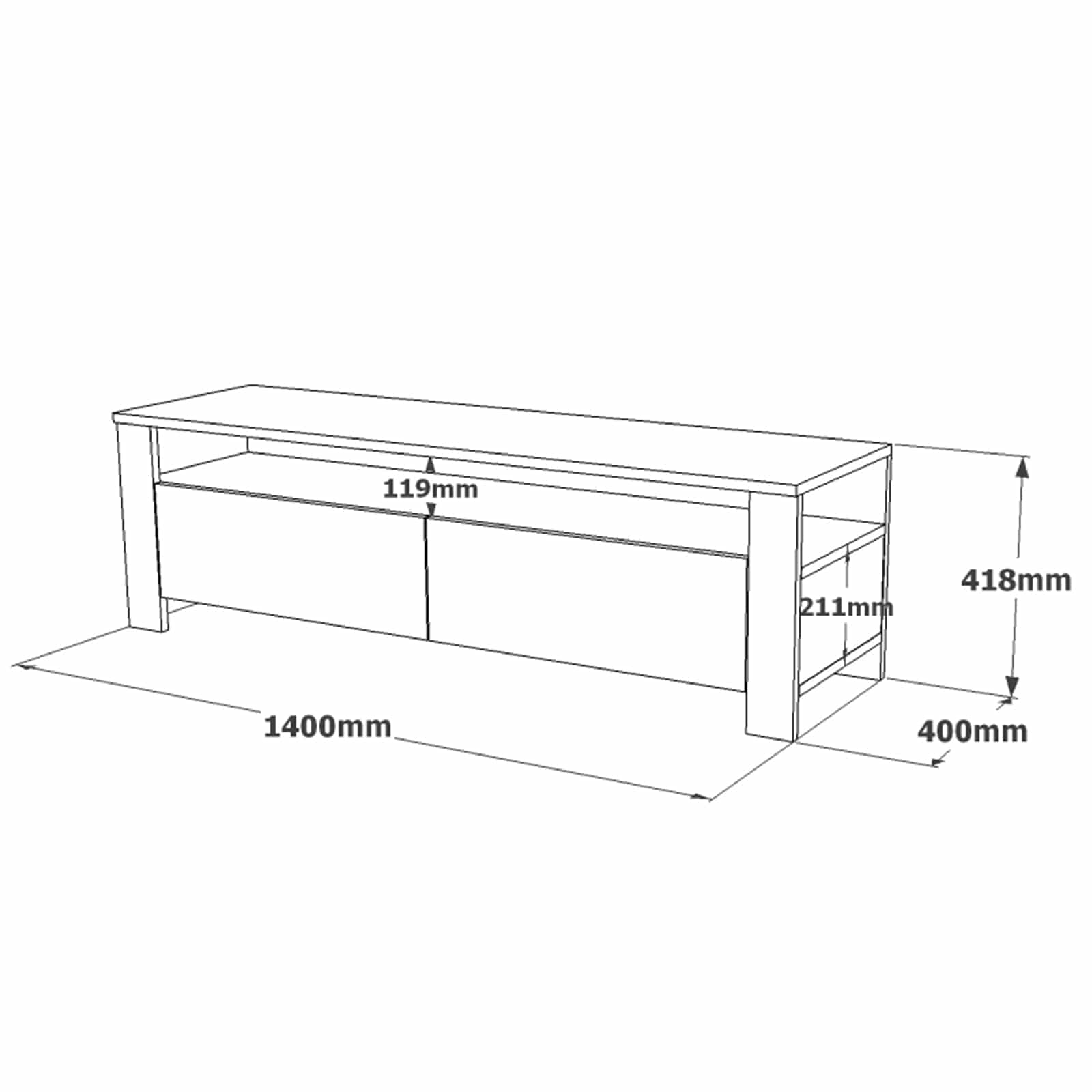 Comoda TV din pal, cu 2 usi Luca LC1-LB Negru, l140xA40xH41,8 cm (4)