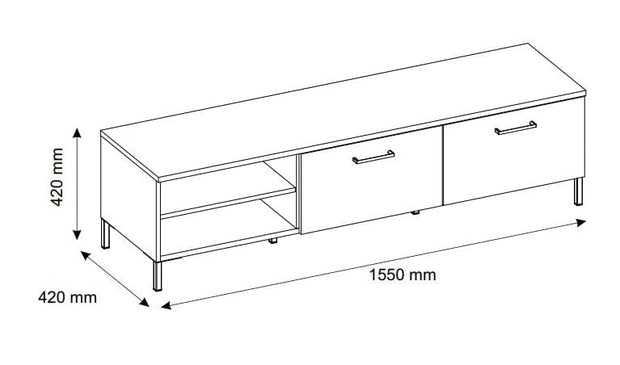 Comoda TV din pal, cu 2 usi, Lucas 25 Stejar Artisan / Negru Mat, l155xA42xH42 cm (6)