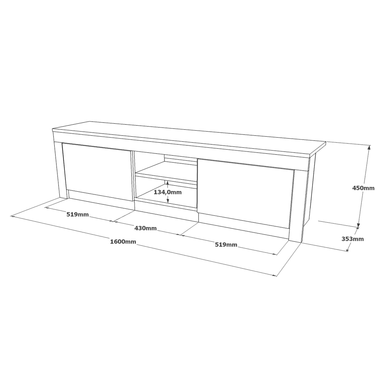 Comoda TV din pal, cu 2 usi, Luvio LV12-KR Gri / Stejar, l160xA35,3xH45 cm (6)