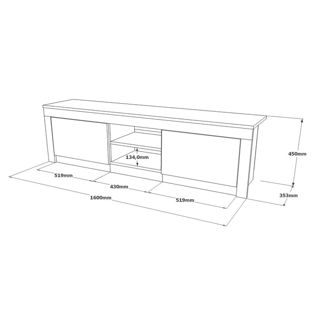 Comoda TV din pal, cu 2 usi, Luvio LV12-KR Gri / Stejar, l160xA35,3xH45 cm (6)