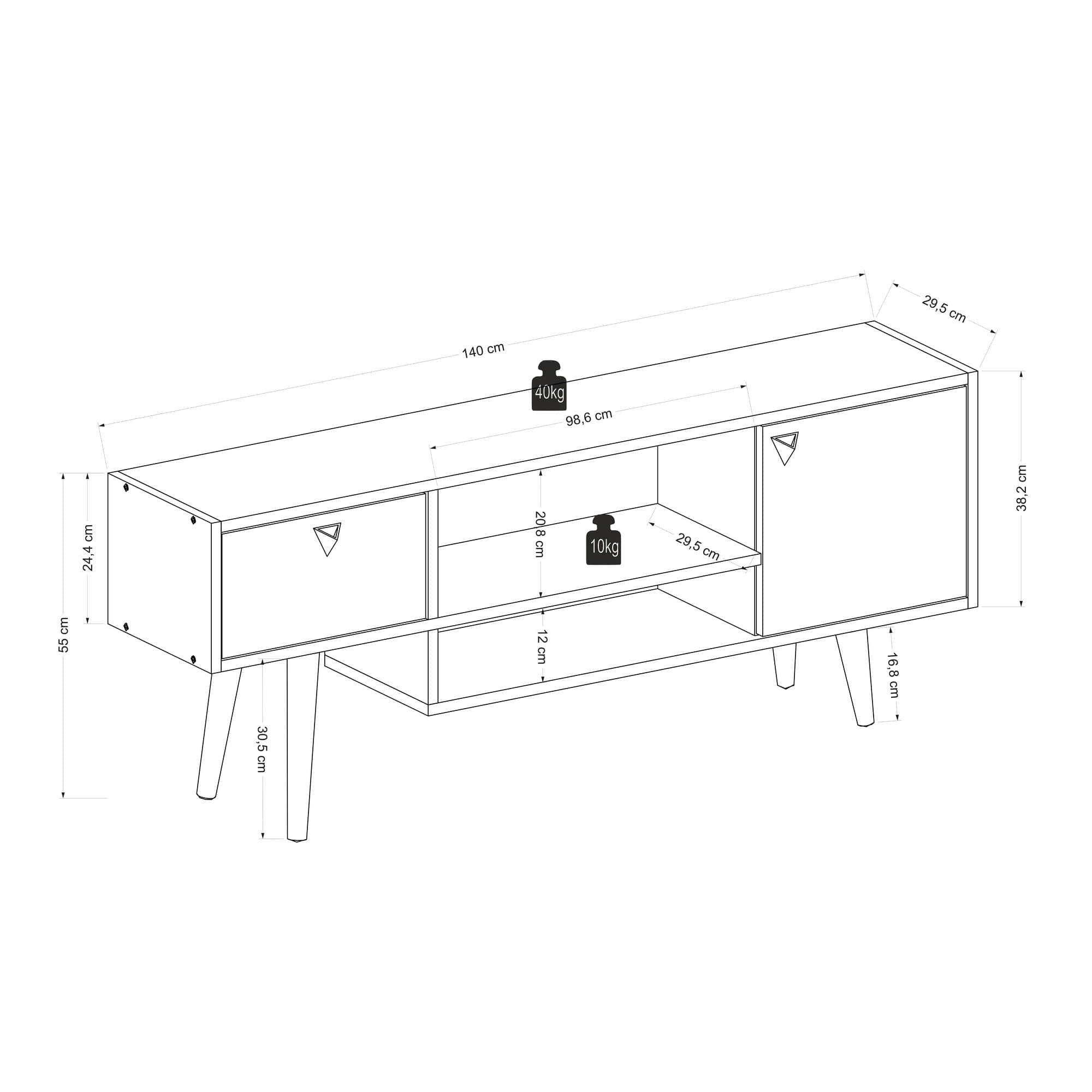 Comoda TV din pal, cu 2 usi, Nida Antracit / Nuc, l140xA29,5xH cm (3)