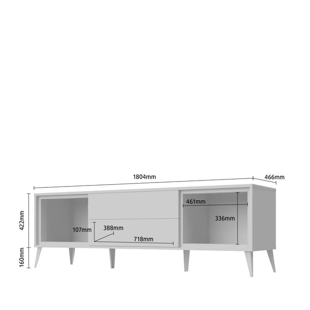 Comoda TV din pal, cu 2 usi si 2 sertare, Vida Alb / Nuc Pacific, l180xA47xH58 cm (4)