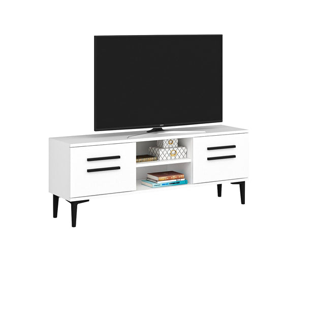 Comoda TV din pal cu 2 usi, View Alb / Negru, l120xA29,6xH48,2 cm (1)