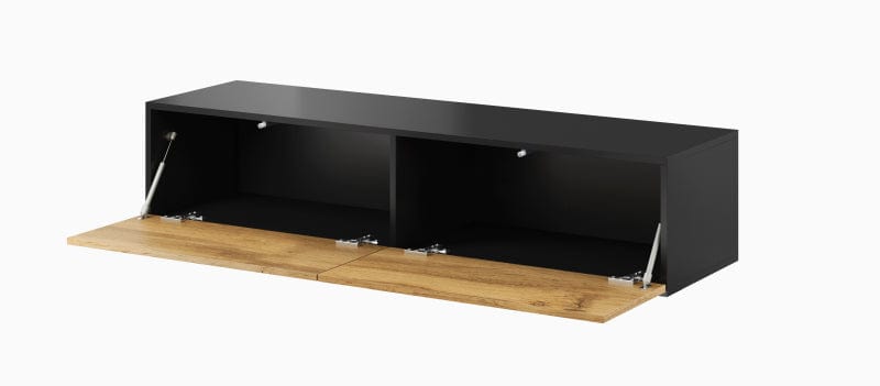 Comoda TV din pal, cu 2 usi, Vigo Stejar / Negru, l140xA40xH30 cm (2)