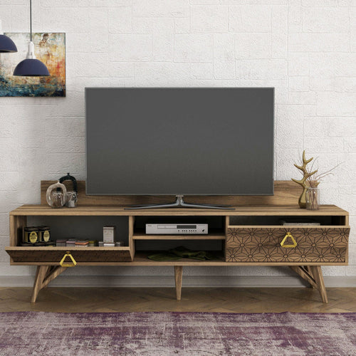 Comoda TV din pal, cu 2 usi, Yakamoz Nuc, l180xA29,5xH48,6 cm - SomProduct Romania