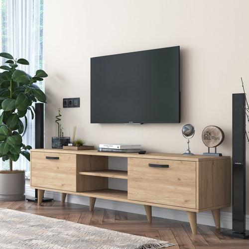 Comoda TV din pal, cu 2 usi, Zizi A5 Nuc, l180xA35xH48,3 cm - SomProduct Romania