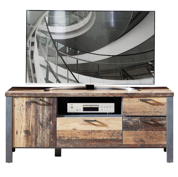 Innostyle Comoda TV din pal, cu 3 sertare si 1 usa Chelsea Natural / Grafit, l154xA50xH62 cm