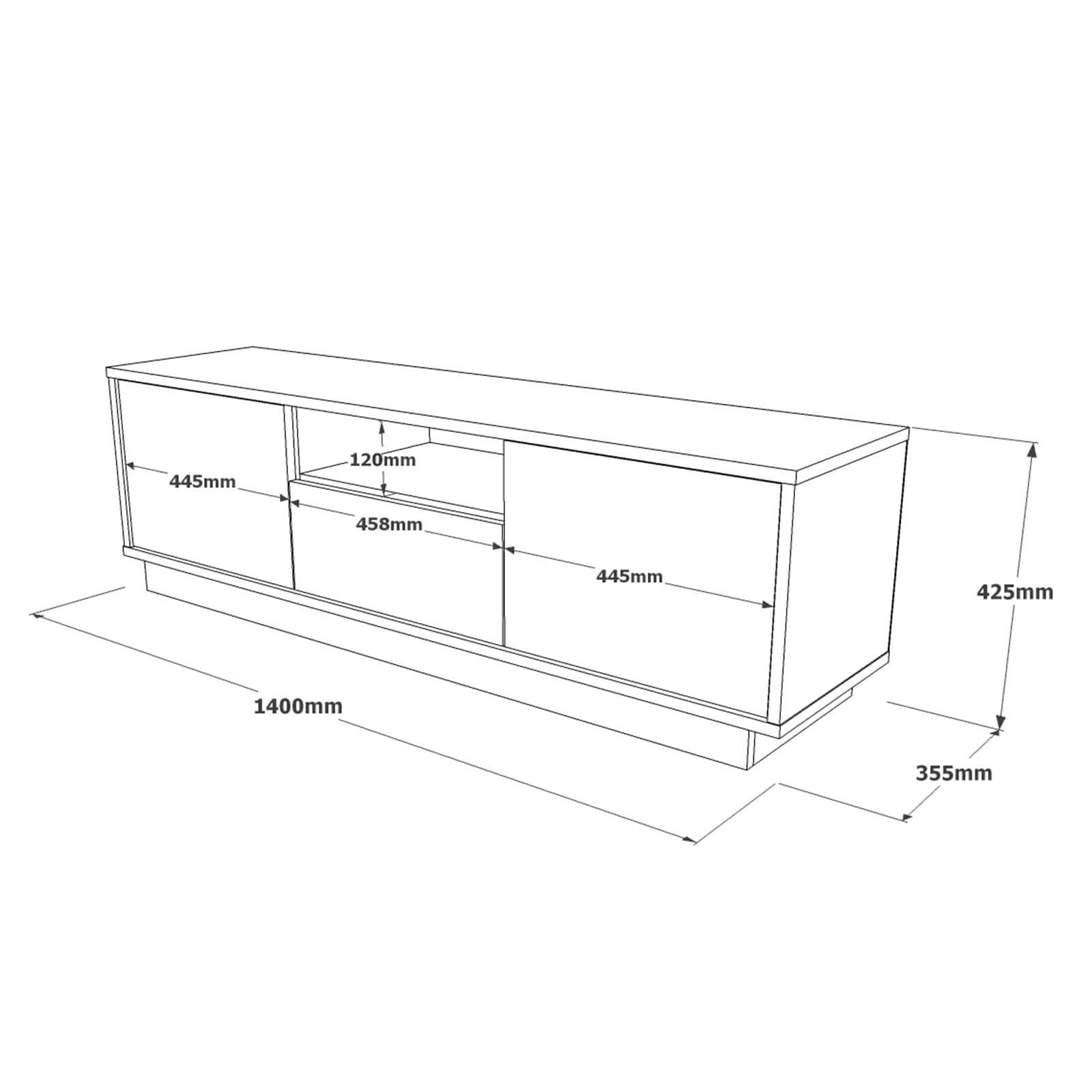 Comoda TV din pal, cu 3 usi, Luvio LV3-GW Gri Deschis / Alb, l140xA35,5xH42,5 cm (6)