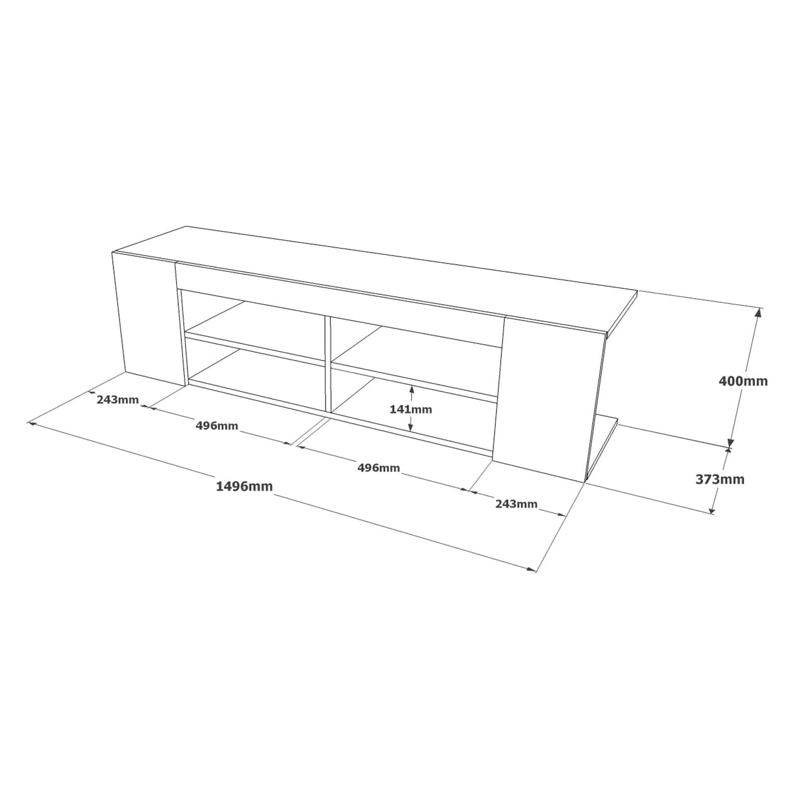 Comoda TV din pal, Luvio LV13-KR Gri Deschis / Stejar, l149,6xA37,3xH40 cm (6)