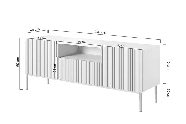 Comoda TV din pal, MDF si metal, cu 1 sertar si 2 usi, Nicole Tall RTV 150-2D1SZ Auriu, l150xA45xH60 cm (6)