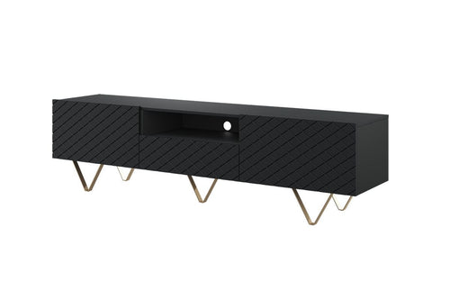 Bogart Comoda TV din pal, MDF si metal, cu 1 sertar si 2 usi, Scalia 190-2K1SZ Negru / Auriu, l190xA42xH51 cm