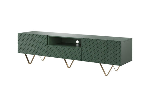 Bogart Comoda TV din pal, MDF si metal, cu 1 sertar si 2 usi, Scalia 190-2K1SZ Verde / Auriu, l190xA42xH51 cm