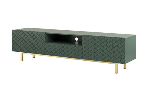 Bogart Comoda TV din pal, MDF si metal, cu 1 sertar si 2 usi, Scalia II 190-2K1SZ Verde / Auriu, l190xA42xH49 cm