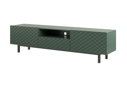 Comoda TV din pal, MDF si metal, cu 1 sertar si 2 usi, Scalia II 190-2K1SZ Verde / Negru, l190xA42xH49 cm