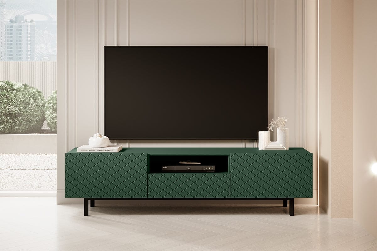 Bogart Comoda TV din pal, MDF si metal, cu 1 sertar si 2 usi, Scalia II 190-2K1SZ Verde / Negru, l190xA42xH49 cm