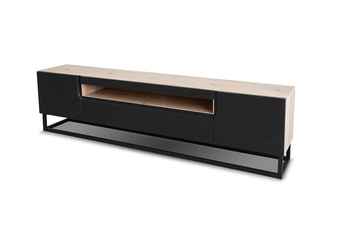 Bogart Comoda TV din pal, MDF si metal, cu 2 usi, Loftia 200-2D1K Negru / Stejar Artisan, l200xA37xH52 cm