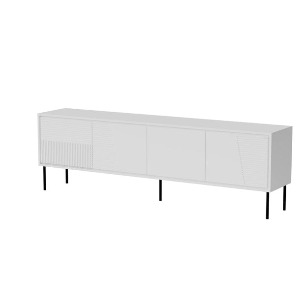 Comoda TV din pal, MDF si metal, cu 4 usi, Abi Alb / Negru, l200xA38xH62 cm (1)