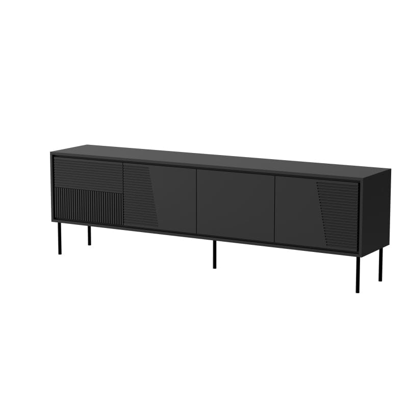 Comoda TV din pal, MDF si metal, cu 4 usi, Abi Negru, l200xA38xH62 cm (1)