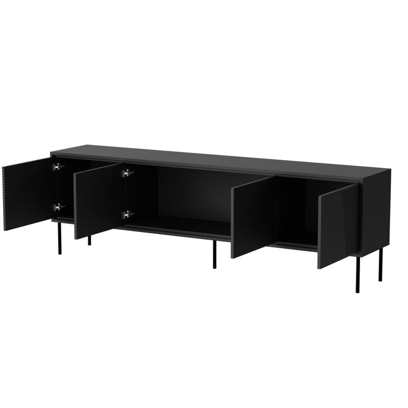 Comoda TV din pal, MDF si metal, cu 4 usi, Abi Negru, l200xA38xH62 cm (3)