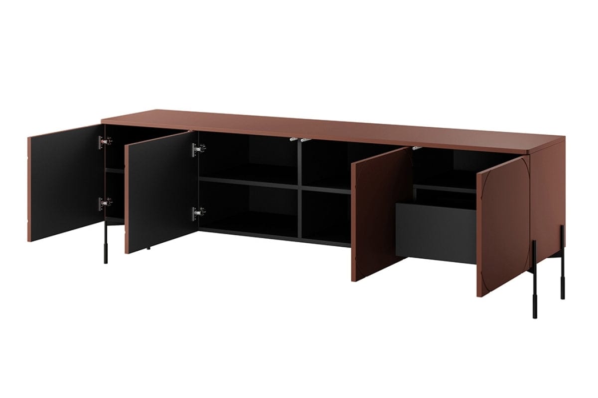 Comoda TV din pal, MDF si metal, cu 4 usi si 1 sertar, Sonatia RTV-200-4D1SZ Burgundy / Negru, l204xA45xH65 cm (5)